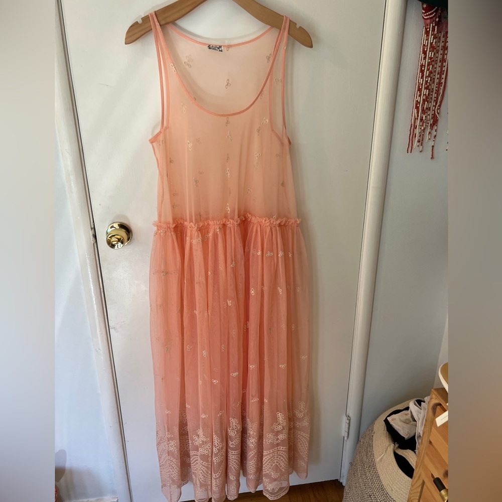 Fun pink and white tule dress, great for layering, oversized
